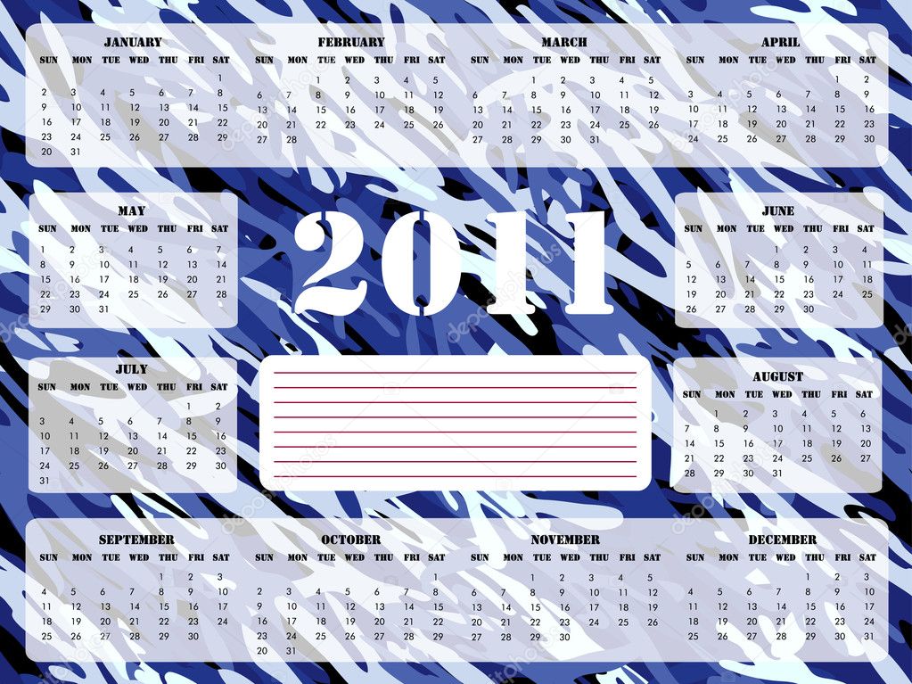2011 Calendar in Blue - Sunday Start