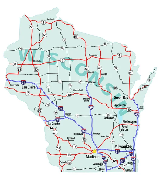 Wisconsin eyalet Interstate harita — Stok fotoğraf