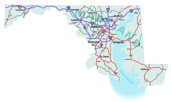 Maryland devlet Interstate harita — Stok Vektör