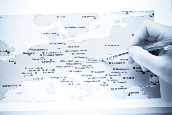 Viena no mapa da Europa — Fotografia de Stock