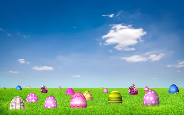 Pasen eieren op grasveld — Stockfoto