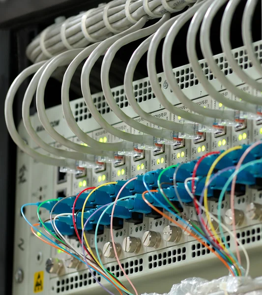 Strzał kabli sieciowych i serwerów w centrum danych technologii — Zdjęcie stockowe