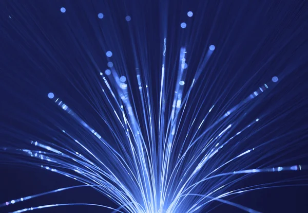 Bunch de fibras ópticas dinâmicos voando de fundo em tecnologia de fundo — Fotografia de Stock