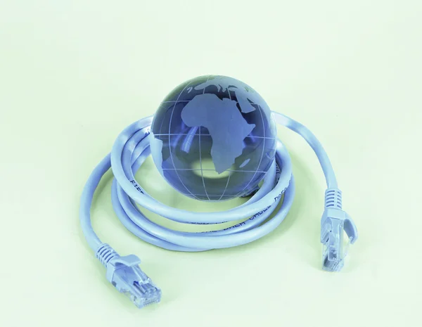 stock image Lock and network cable with fiber optical background