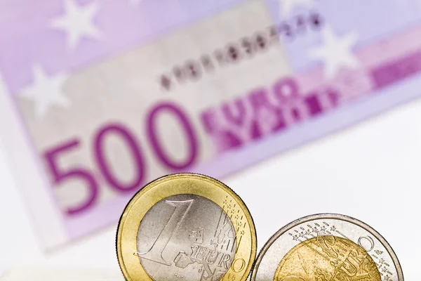 Euro-Münzen, Euro-Schein — Stockfoto