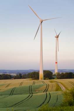 Windmills at dusk clipart