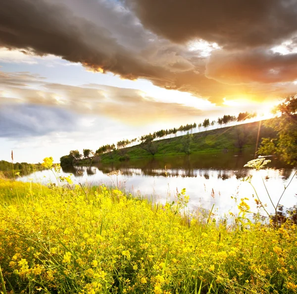 Floden på sunset — Stockfoto