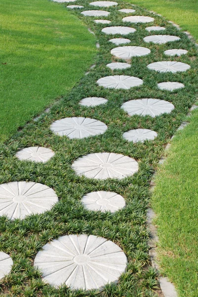 The curving stepping stone path in the garden meadow. — Stock Photo, Image