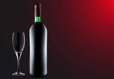 Bottle of wine with glass clipart
