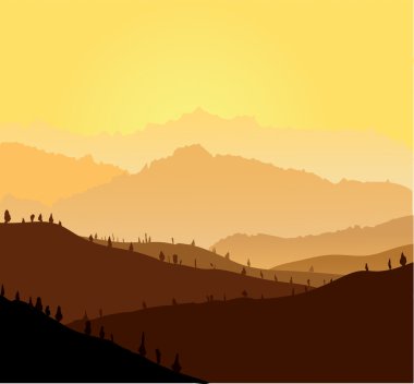 Yellow mountains in a fog clipart