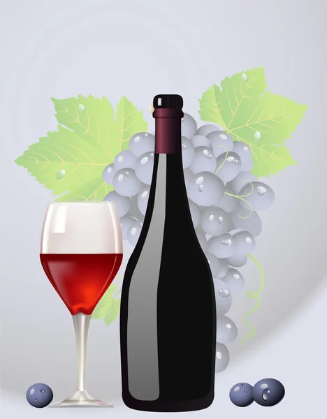 赤ワインとボトルとガラス — ストックベクタ