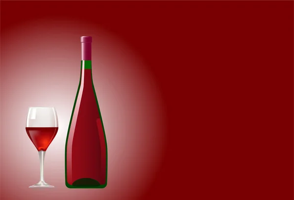 Copo e garrafa com vinho tinto — Vetor de Stock