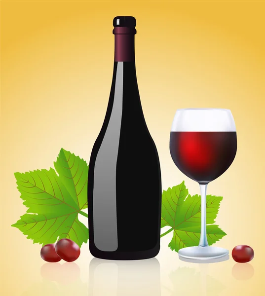 Garrafa e vidro com vinho tinto — Vetor de Stock