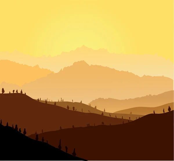 霧の黄色い山 — ストックベクタ