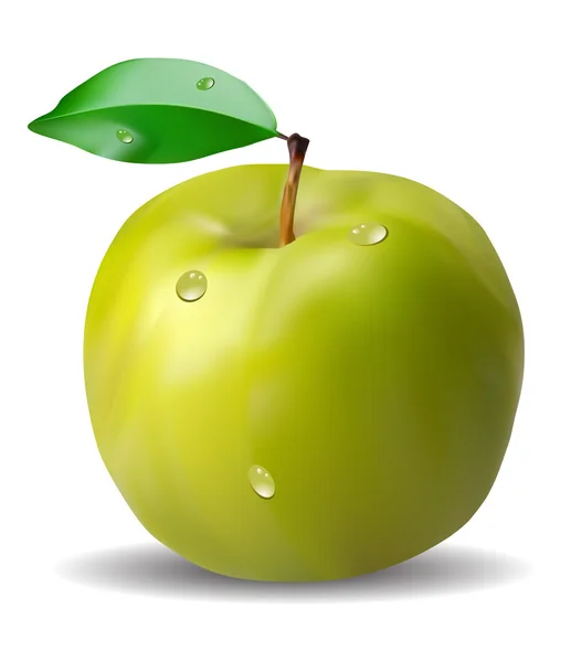 Manzana verde fresca con hoja verde — Vector de stock