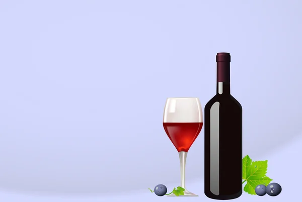 Flaska och glas med rött vin — Stock vektor