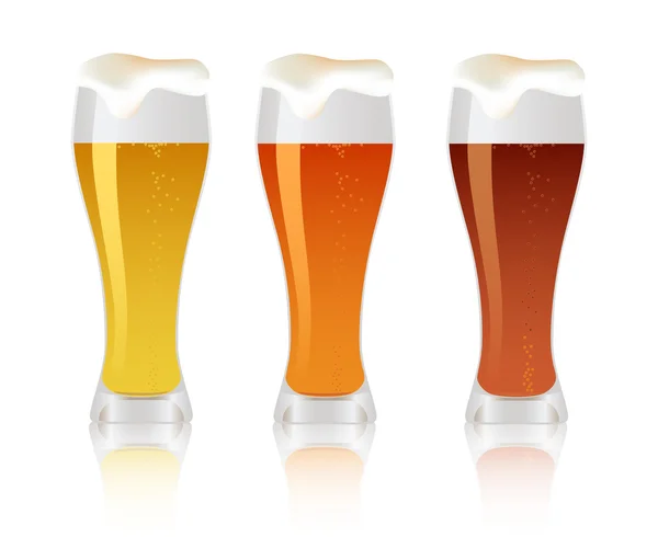 Three glass with beer — Stock Vector