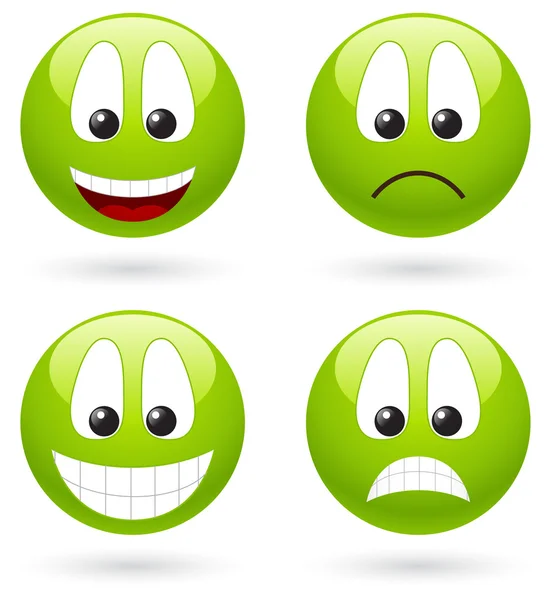 四个闪亮的绿色微笑 — 图库矢量图片