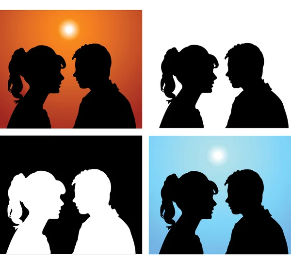 Aşıklar çifti Silhouettes — Stok Vektör