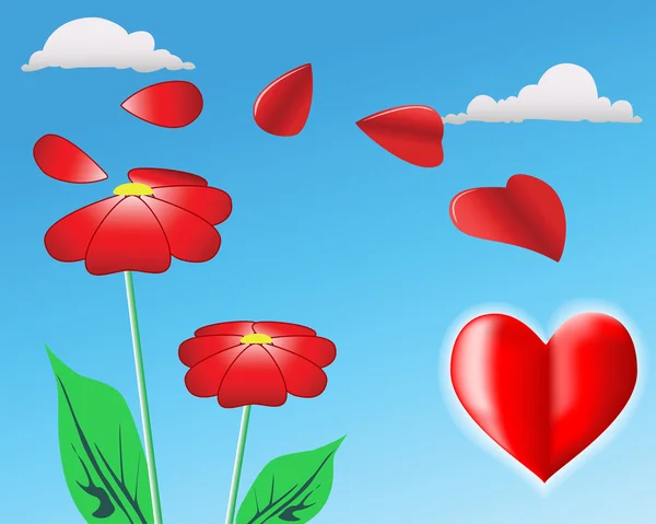 Blomma och hjärta — Stock vektor