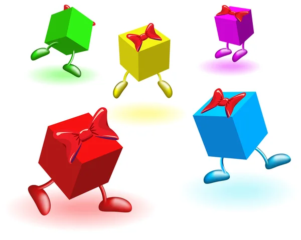 Cajas de colores con arcos — Vector de stock