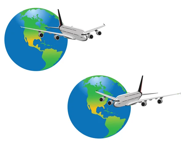 Planeta e avião — Vetor de Stock