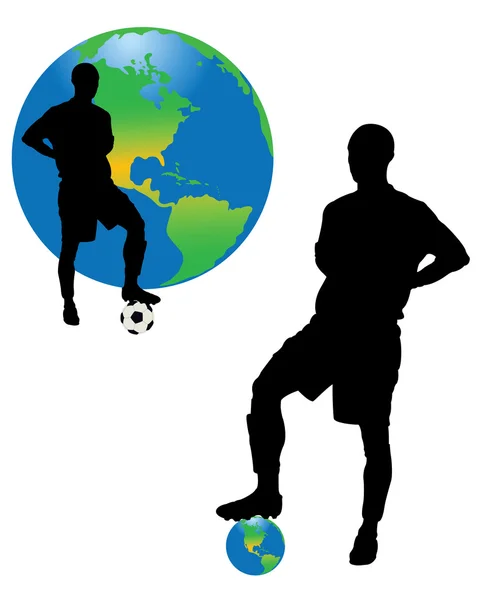 Os jogadores de futebol e planeta — Vetor de Stock