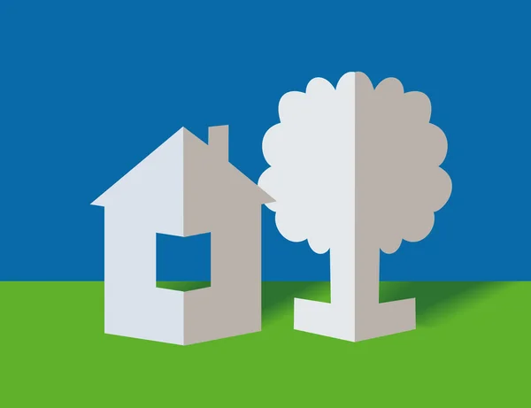 紙の家とツリー — ストックベクタ