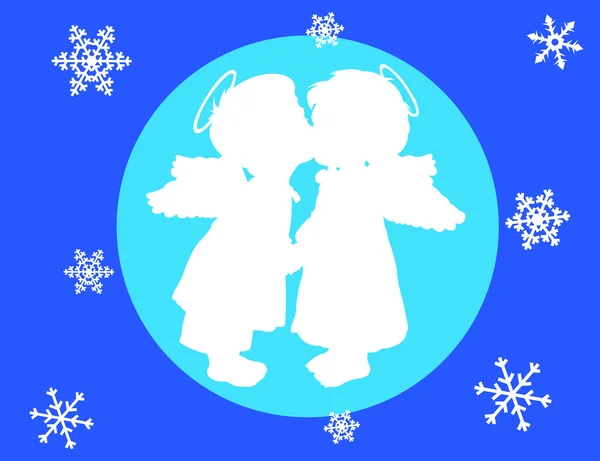 Deux anges et flocons de neige — Image vectorielle