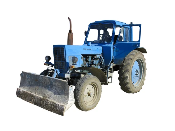 Vieux tracteur vintage bleu isolé — Photo