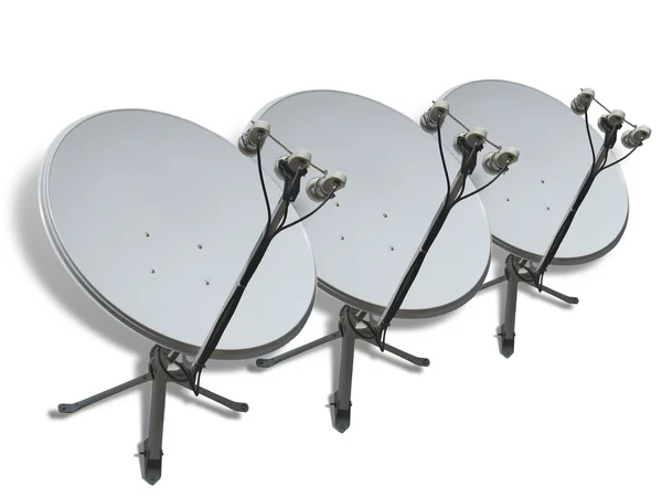 Концепция ряда спутниковых тарелок изолирована — стоковое фото