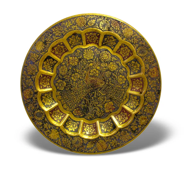 Стара золота тарілка зі східним орнаментом — стокове фото