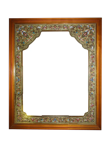 Empty picture wooden frame with pattern isolated — Stock Photo, Image