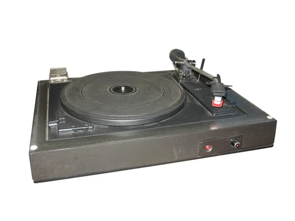 Old dusty vinyl turntable player isolated over white — Stock Photo, Image