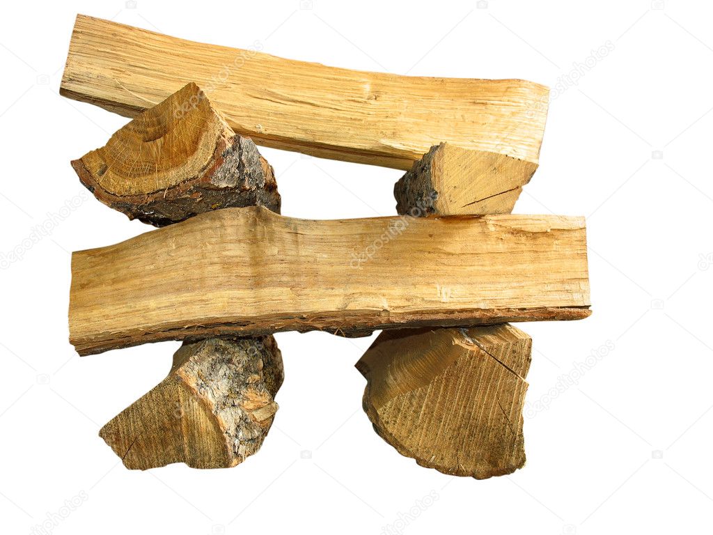 Stack of cut logs fire wood isolated over white