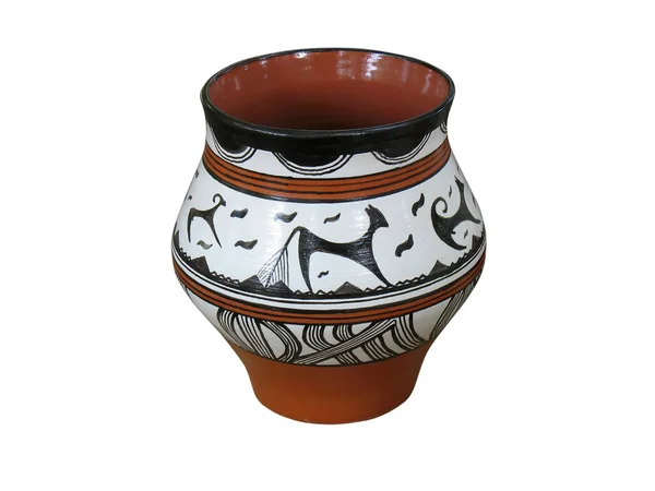 Colorful designed clay vase isolated over white — Stock Photo, Image