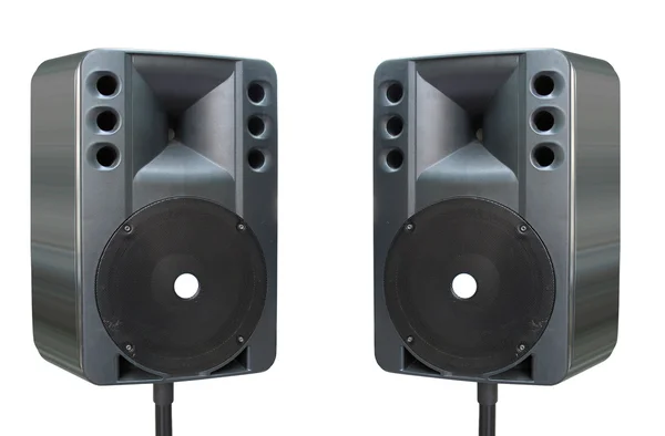 Two old powerfull concerto audio speakers isolated on white — Stock Photo, Image