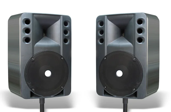 Two old powerfull concerto audio speakers isolated on white — Stock Photo, Image