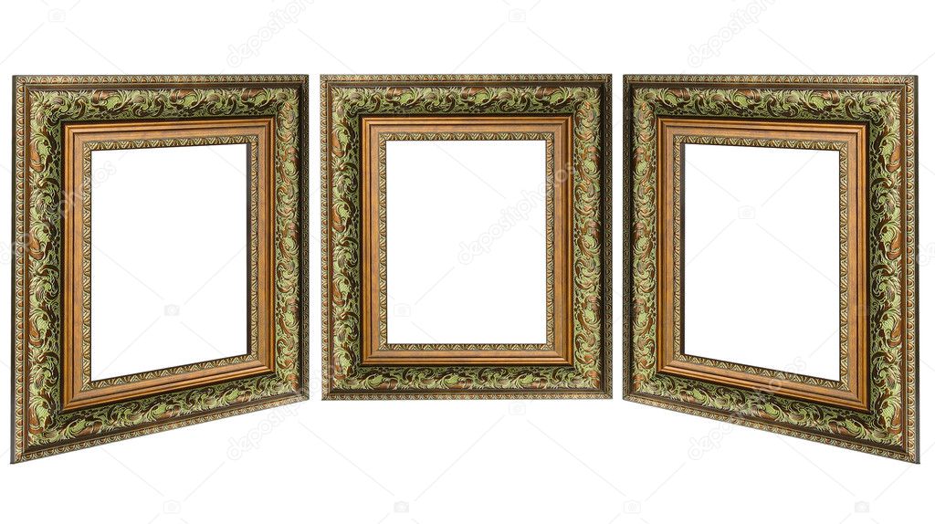 Three old antique gold picture frame with a decorative pattern i