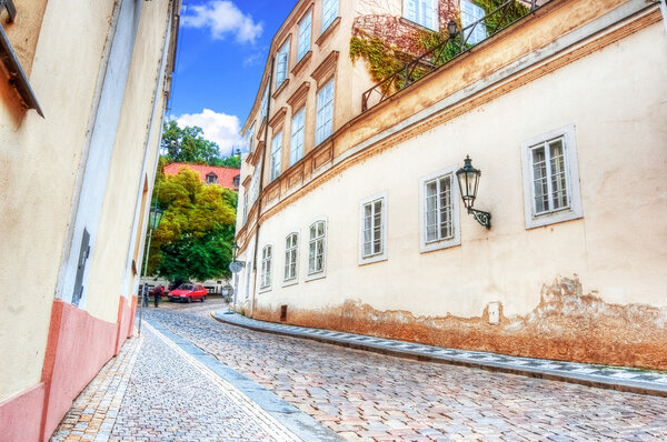 Old streets and buildings of Prague in Czech.