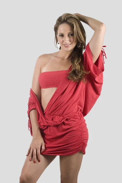 Sexy dziewczyna w czerwonej sukience — Zdjęcie stockowe