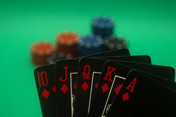 Mão de Poker - Diamantes Straight Flush — Fotografia de Stock