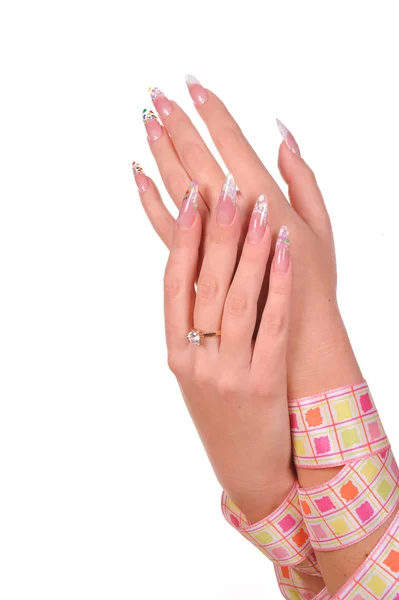 Piękny manicure na rękach kobiet — Zdjęcie stockowe