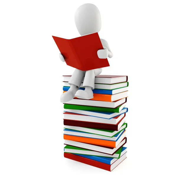 3d man sitiing on a pile of books — Stock Photo, Image