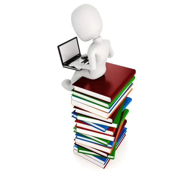 3d man sitiing on a pile of books — Stock Photo, Image