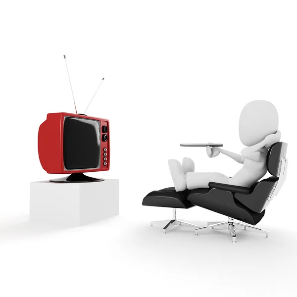 3D man tittar på tv — Stockfoto