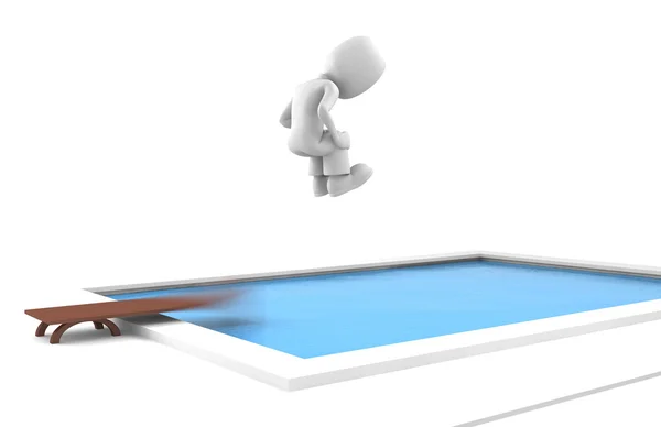 3D muž skákání v bazénu — Stock fotografie