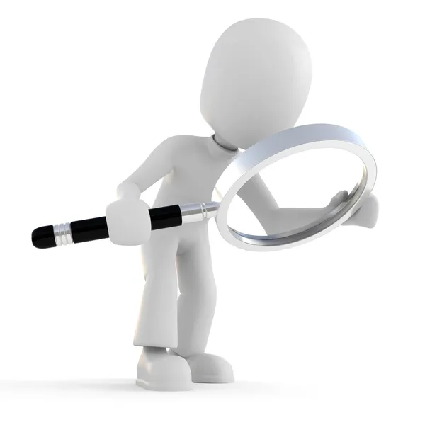 3d man holding a magnifier glass — Stock Photo, Image