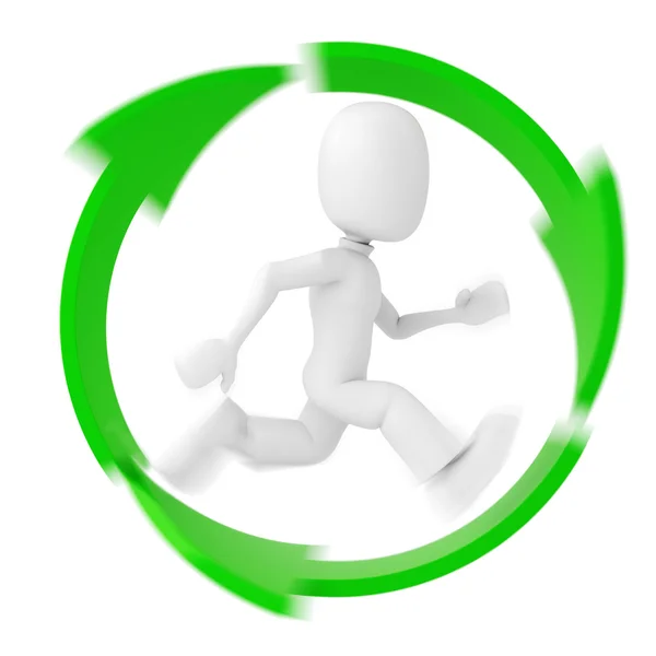 3d man running inside the recycle symbol — Stock Photo, Image