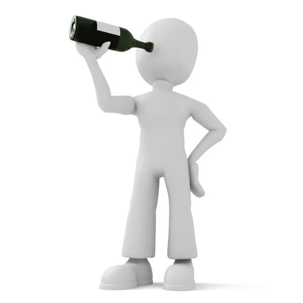 3D muž a drží láhev — Stock fotografie